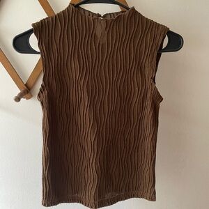 Zara Brown High Neck Sleeveless Blouse